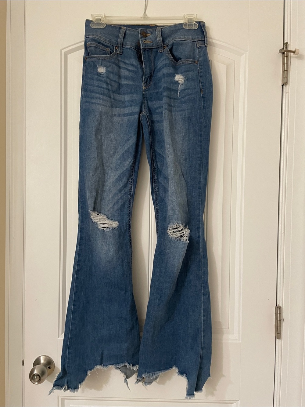 Rewash Distressed Flare Jeans in Medium Blue